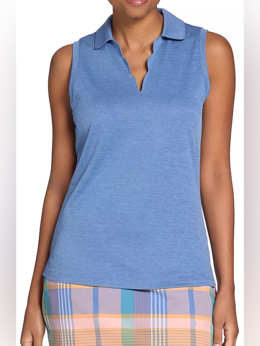 NWT Walter Hagen Clubhouse Scallop Sleeveless Polo | Mid Blue | Size XS